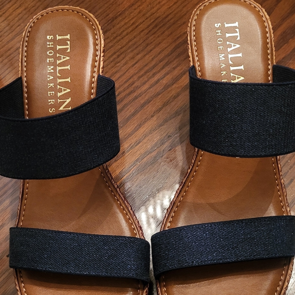 Italian Shoemakers Denim Blue and Tan Sandals